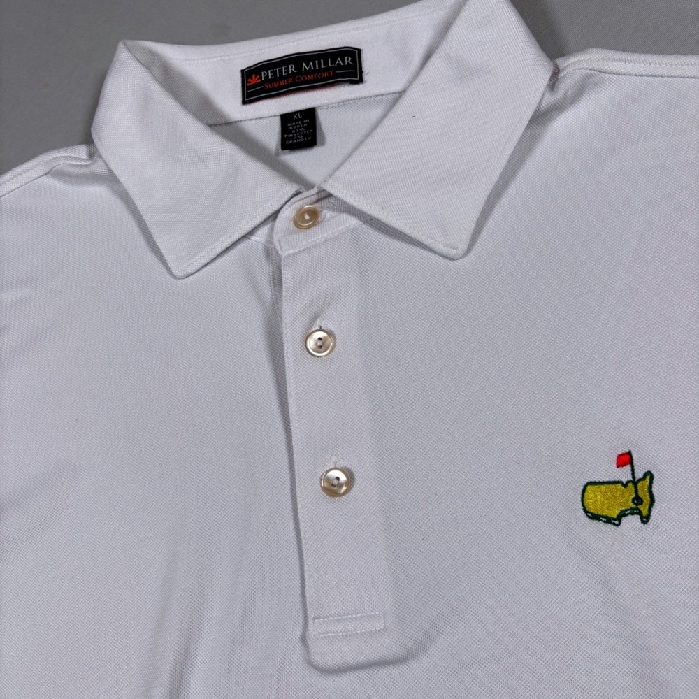 Peter Millar Polo Shirt Mens XL White Masters Tournament Golf Summer Comfort VTG